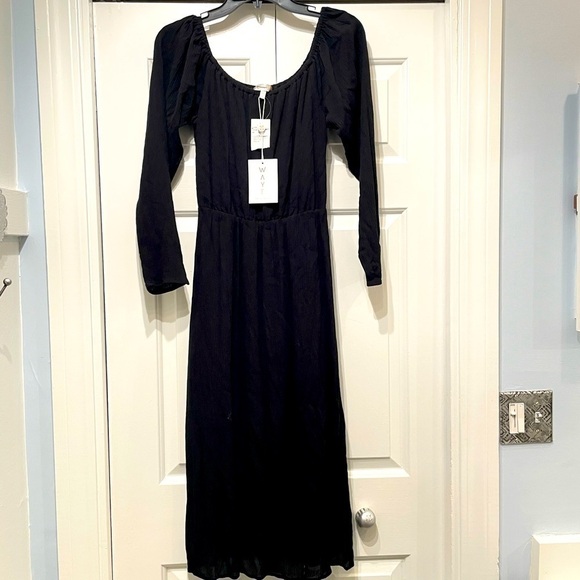 Wayf Dresses & Skirts - WAYF Dress Women’s XS Midi Off Shoulder Gauzy Pullover Black Side Slit NWT